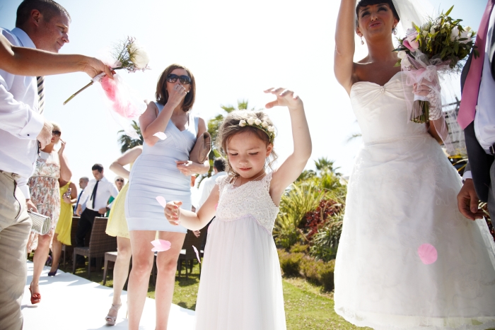 flower girls with confetti